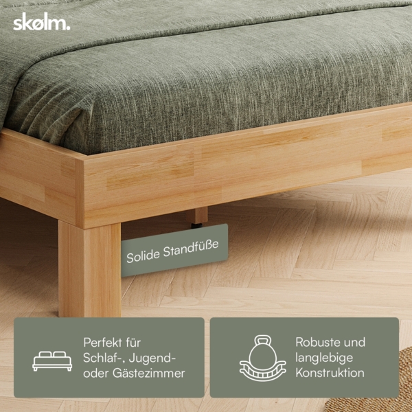skølm 'Floki' Bett 180x200 cm, Bettgestell, natur geölt, Massivholzbett aus Buche, Doppelbett mit Bettkopf Bild 5