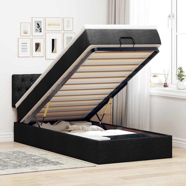 vidaXL Ottoman-Bett mit Matratze & LEDs Schwarz 100x200 cm Stoff 3312369