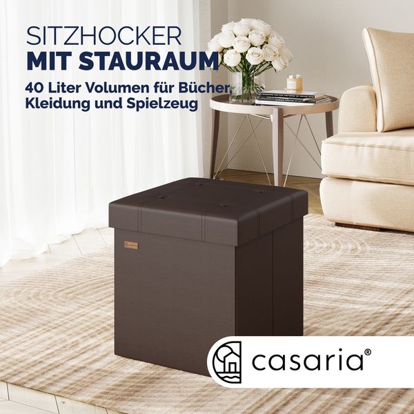 CASARIA® Faltbarer Sitzhocker mit Stauraum 2er Set Kunstleder Braun