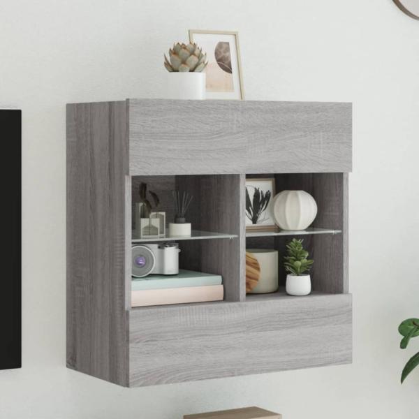 vidaXL TV-Wandschrank mit LED-Leuchten Grau Sonoma 58,5x30x60,5 cm 837097