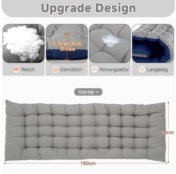 Meulbaty Klappbett Klappbar Sonnen Liege für Balkon/Garten, mit Auflage und Seitentasche (1-St) mit 5-stufiges Verstellmechanismus und 2.3-3cm Matratze