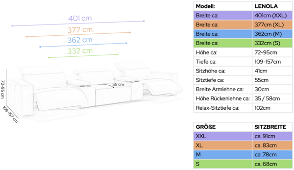 Sofanella Kinosofa LENOLA Kinosessel 3-Sitzer Stoffgarnitur in Gelb XXL: 401 Breite x 109 Tiefe Bild 7