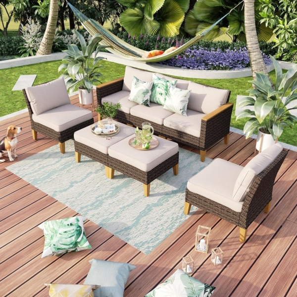 Polyrattan Lounge Set 20% Dicker als Andere, Wasserdicht, Leicht zu Reinigen