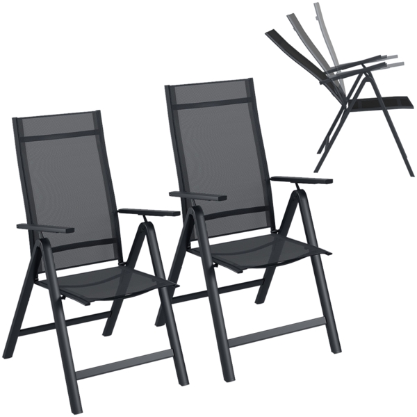 STEELSØN 'Alaris' Gartenstuhl Hochlehner, klassisch, Aluminium, anthrazit, 6-fach verstellbar und klappbar, wetterfester Klappstuhl, 2er-Set