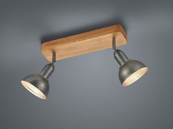 LED Holzbalken Deckenstrahler Silber Antik 2-flammig, Breite 33cm