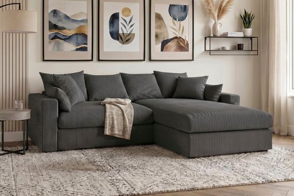 OTTO home Ecksofa Cosy Lounge L-Form, Breite 268 cm, Mega-Sofa mit Cordstoff bezogen, mit Federkern & 5 Zierkissen