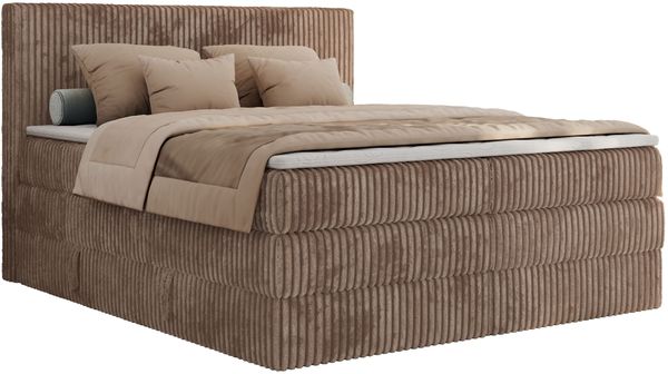 Boxspringbett, Doppelbett mit zwei Bettkästen und Multipocket-Matratze, Cord Bett - TILIANO KING - 160 x 200 cm - Braun Cord - H3 Bild 5
