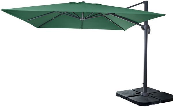 Gastronomie-Ampelschirm HWC-A96, Sonnenschirm 3x3m (Ø4,24m) Polyester Alu/Stahl 23kg ~ dunkelgrün mit Ständer, drehbar Bild 8