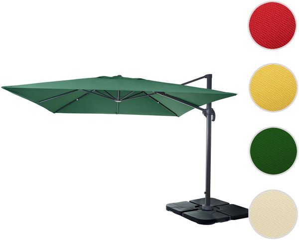 Gastronomie-Ampelschirm HWC-A96, Sonnenschirm 3x3m (Ø4,24m) Polyester Alu/Stahl 23kg ~ dunkelgrün mit Ständer, drehbar Bild 9