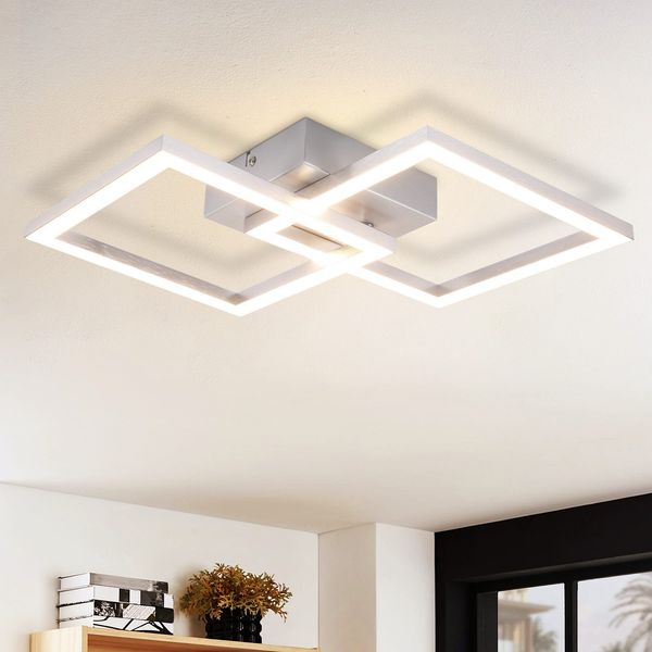 ZMH LED Deckenlampe Deckenleuchte Flur - Flurlampe Modern Design 47CM Schlafzimmerlampe 3000K Warmweißes Metall Silber 24W Quadratische Deckebeleuchtung für Schlafzimmer Wohnzimmer Küche Büro