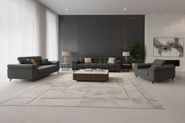 M-Punkt24 Polstergarnitur Sofa 3-2-1 mit Schlaffunktion, (Samtstoff Anthrazit Bigsofa, mit Kopfteilverstellung / Rückenverstellung), bestehend aus 3-Sitzer, 2-Sitzer, Sessel