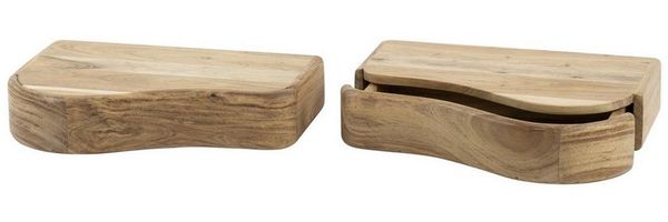 Nachttisch 2er-Set Akazienholz massiv, modernes schwebendes Design, Natur, 1 Schublade