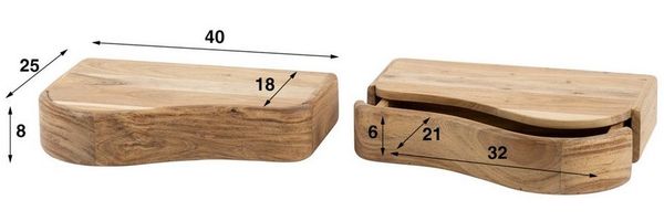 Nachttisch 2er-Set Akazienholz massiv, modernes schwebendes Design, Natur, 1 Schublade Bild 4