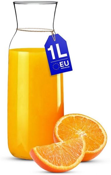KONZEPT Wasserkaraffe Karaffe Glaskaraffe Transparente 1 Liter, (1-tlg), ideal für Wasser, Saft, Wein, Limonade, Coctails und Milch