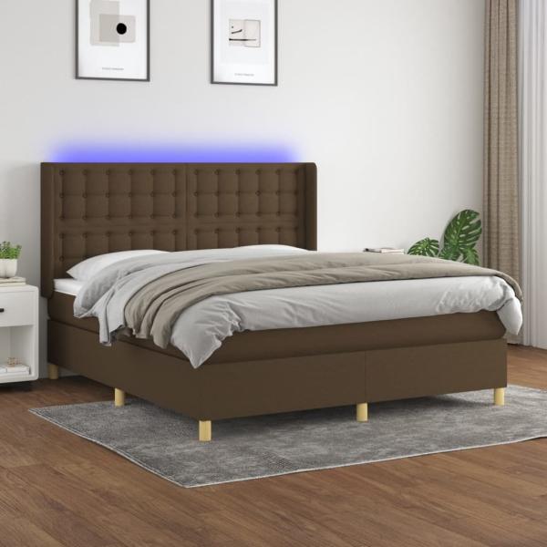 vidaXL Boxspringbett mit Matratze & LED Stoff Dunkelbraun 160x200 cm, Härtegrad: H2 [3139208]