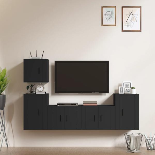 vidaXL 5-tlg. TV-Schrank-Set Schwarz Holzwerkstoff 3188559