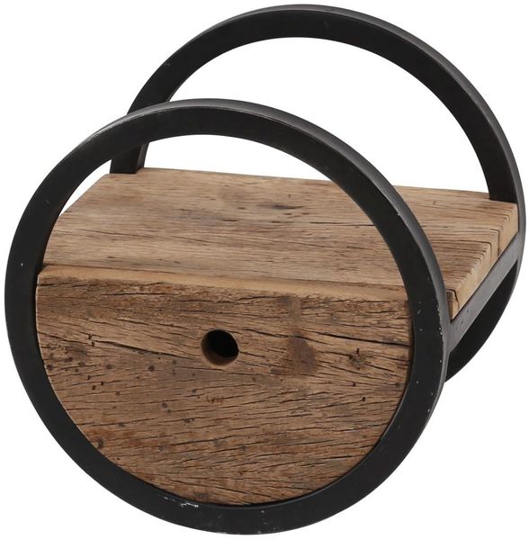 Wandregal Ronde aus massivem Hartholz, rundes Design mit Schublade, Natur, Ø 30 cm