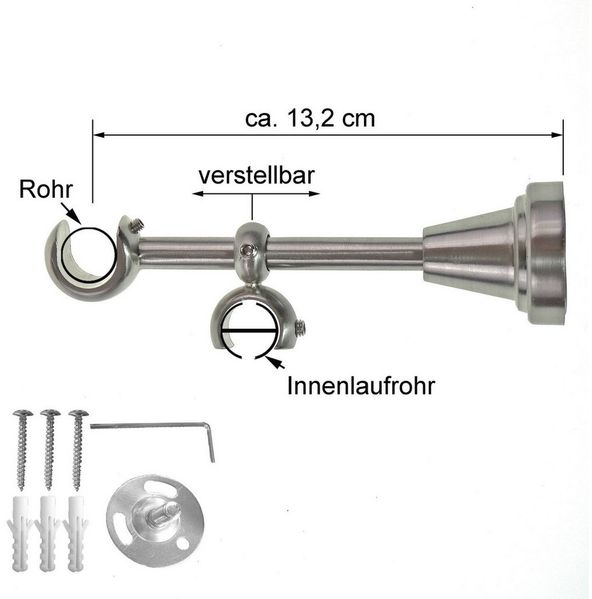 BASIT Gardinenstange Rohr und Innenlauf 16 mm mit Wandträgern 120 cm E20, Ø 16 mm, 2-läufig, verschraubt, Metall, H14 RI 120 cm E20 Blatt