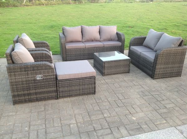 Fimous Polyrattan Garten Sofa Outdoor Gartenmöbel Set für 8 Personen Balkonmöbel Sitzgruppe mit Hocker;Armstuhl;Tisch Dunkelgrau Gemischt