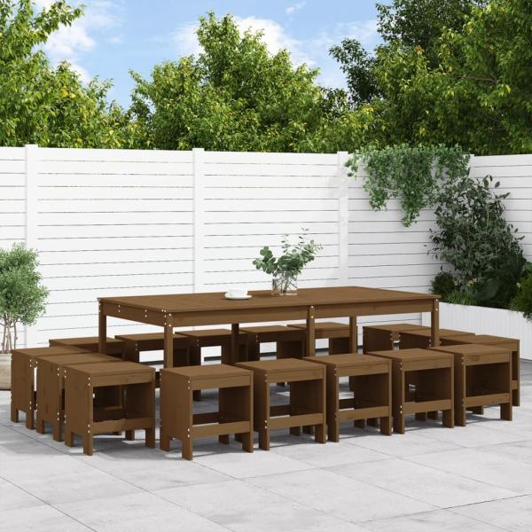 vidaXL 17-tlg. Garten-Essgruppe Honigbraun Massivholz Kiefer 3157730