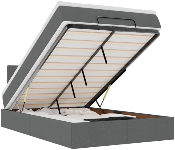 vidaXL Ottomane Bett mit Matratze & LEDs Dunkelgrau 120x190 cm Stoff 3312292