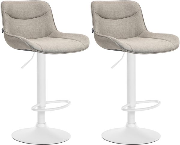 CLP 2er Set Barhocker Vonore Stoff höhenverstellbar und 360 Grad drehbar,taupe weiß