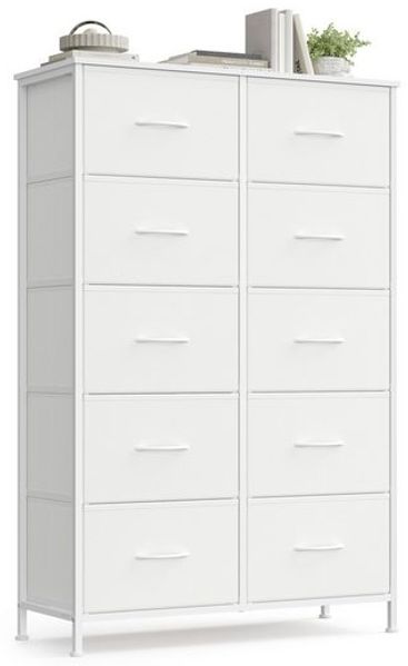 SONGMICS Kommode, Schrank, 10 Stoffschubladen, für Schlafzimmer, Flur, Wohnzimmer, weiß