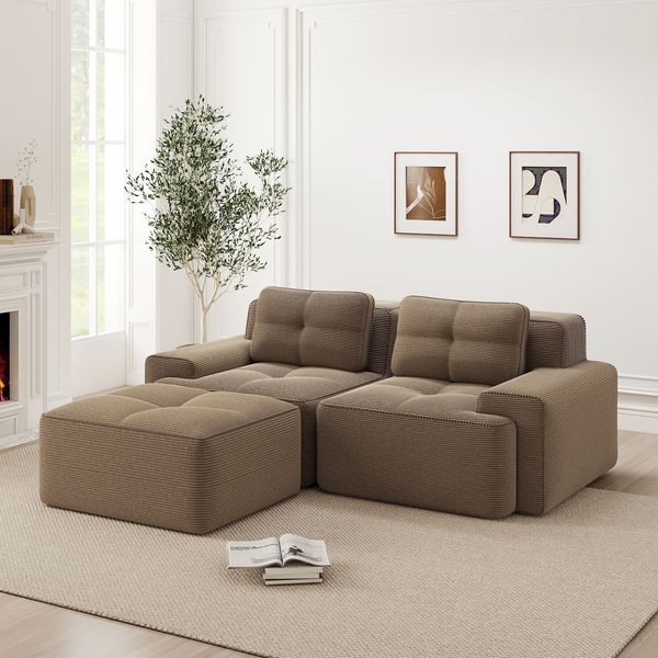 2-Sitzer Modulsofa H 69 x T 204 x B 177 cm aus Cord mit 74 cm tiefem Sitz, braun