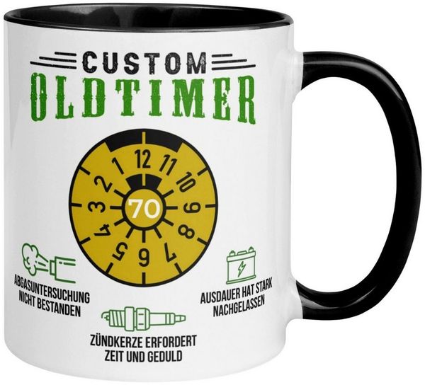 Momentals Tasse 70 Geburtstag Mann – „Custom Oldtimer“ – Geburtstagsgeschenk Männer, Gratis Versand · Links-&Rechtshänder · Spülmaschinenfest