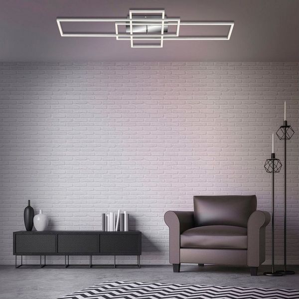 BRILONER - LED Deckenlampe mit Fernbedienung, dimmbar, einstellbar von warmweiß bis neutralweiß, LED Lampe, LED Deckenleuchte, Wohnzimmerlampe, Schlafzimmerlampe, Küchenlampe, 104 x 42 x 10 cm, Chrom-Alu