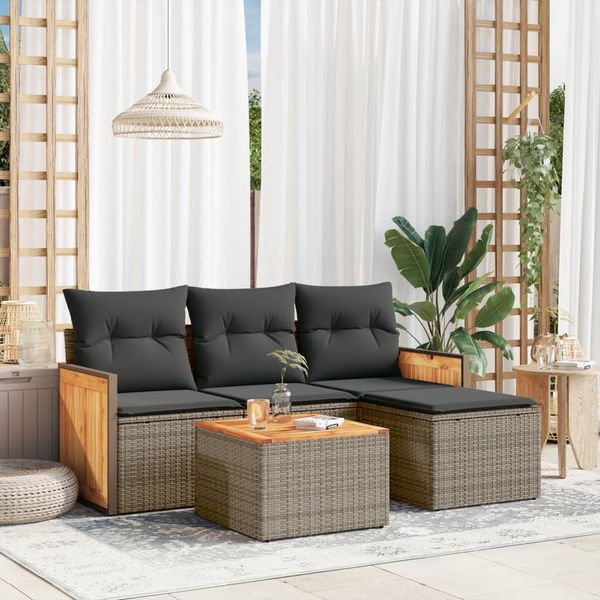 vidaXL 5-tlg. Garten-Sofagarnitur mit Kissen Grau Poly Rattan 3227593