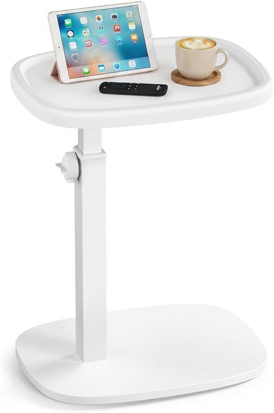 VASAGLE Beistelltisch C-Form, Sofatisch, Couchtisch für kleine Räume, Wohnzimmertisch höhenverstellbar, Wohnzimmer Schlafzimmer, 30 x 40 x 69 cm, wolkenweiß-mattweiß LET363W101