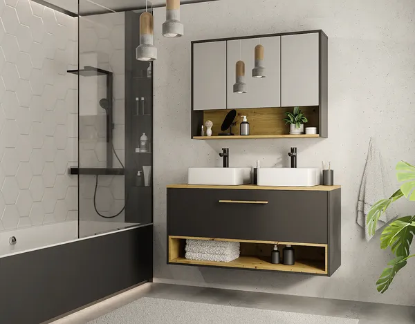 Vente-unique Badezimmer Spiegelschrank YANGRA Holz, Anthrazit, 25x75x100 cm
