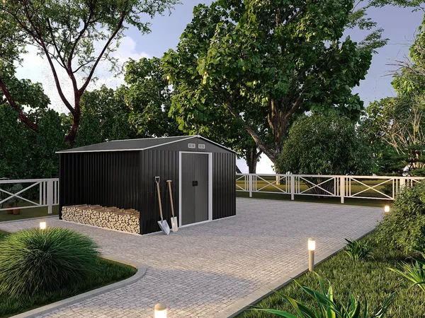 Vente-unique - LERY Gartenhaus Metall Grau - B 302 cm x H 154 cm x L 313 cm