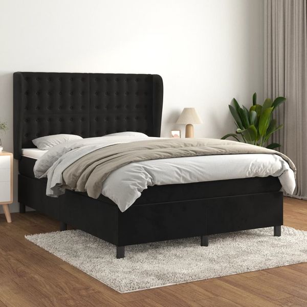 vidaXL Boxspringbett mit Matratze Schwarz 140x200 cm Samt 3129455