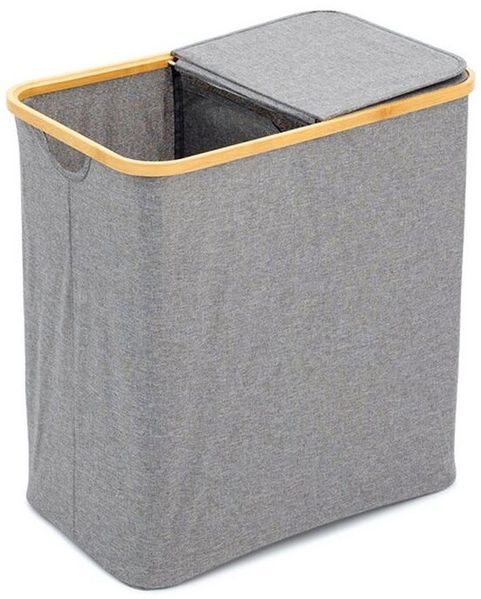 HAC24 Wäschesortierer Faltbarer Wäschekorb Wäschebox Wäschesammler für Bad & Schlafzimmer (2 St), 90L – 2-Fächer mit Deckel 53,5 x 33 x 56 cm aus Bambus & Polyester