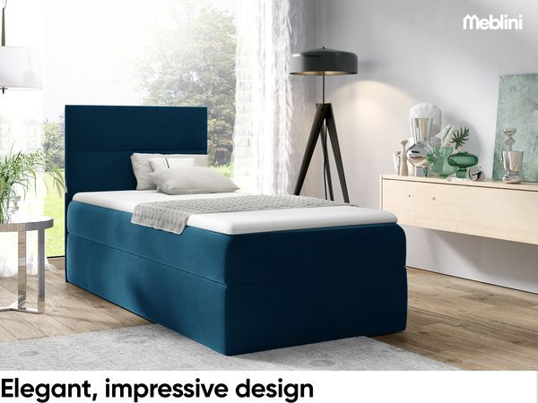 MEBLINI Kinderbett mit Bettkasten MINO 1 100x200 Links – H3/Blau Samt Gepolstert Einzelbett mit Matratze - Polsterbett mit Stauraum - Bett mit Kopfteil – Stauraumbett Bild 2