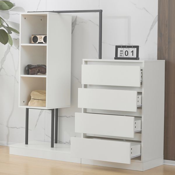 Garderobenschrank 100 x 40 x 135 cm aus Spanplatte und Metall, mit 4 Schubladen und Kleiderstange