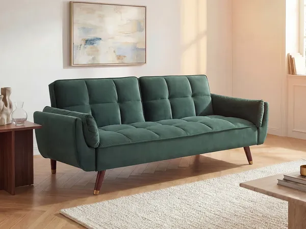 Vente-unique - GULCAN Sofa SamtStoff Grün - B 90 cm x H 82 cm x L 211 cm