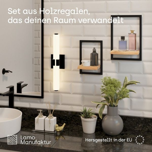 LAMO Manufaktur Wandregal Holz Set 2 St. 15/20 cm Farbe: Rustikal, Rahmen: Anthrazit, Schweberegal Massiv 100% Echtholz, Tassenregal für Küche, Bildregal, Parfüm Regal für Badezimmer
