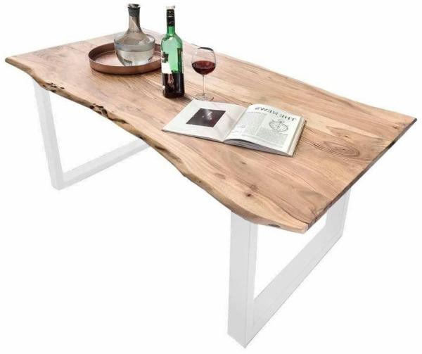 SAM® Baumkantentisch Lennart, massives Akazienholz, natürliche Baumkante, Metallgestell U-Form