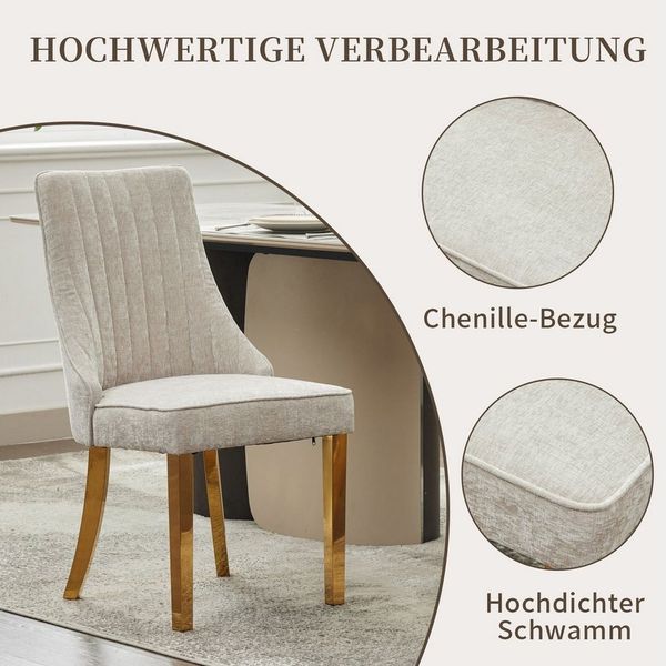 SeedWave Esszimmerstuhl Chenille 2er-Set Küchenstuhl, Hohe Rückenlehne & Verstellbaren Fußpads, Polsterstuhl mit Edelstahlfüßen, geschwungener Rücklehne