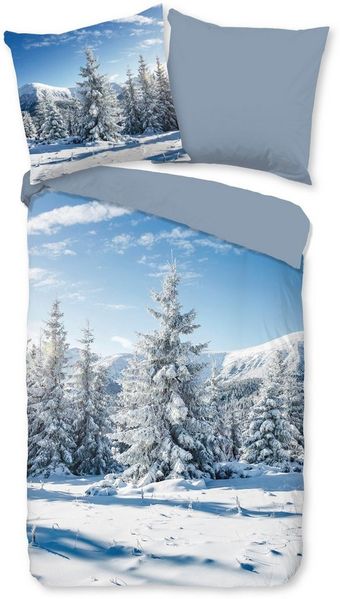 good morning Wendebettwäsche Albert, Biber, Flanell, 3 teilig, Flanell, Biber, Winter, Warm, Reißverschluss, Wendeoptik, Schnee