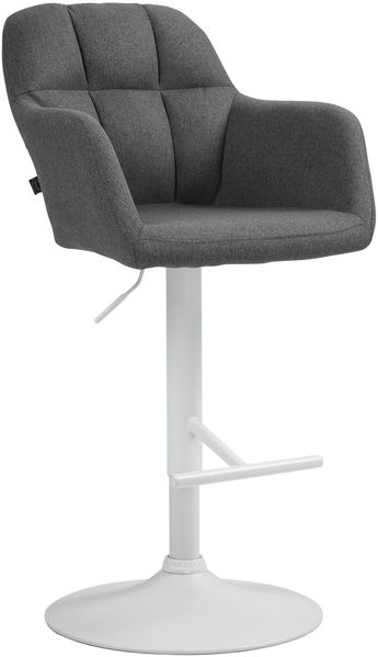 Barhocker TUBEL - Stoff Dunkelgrau 57x59x97 cm Weiß | Barstuhl Höhenverstellbar Mit Lehne Drehbar Tresenhocker Tresenstuhl Kneipenhocker Kneipenstuhl