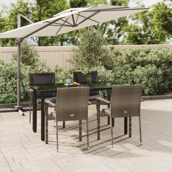 vidaXL 5-tlg. Garten-Essgruppe mit Kissen Schwarz und Grau Poly Rattan 3185116