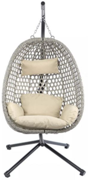 Greemotion Hängesessel Beige [Corvo] Indoor & Outdoor inkl. Kissen Ø48 x H:42mm (Relaxsessel), Faltbarer Korb, hängend