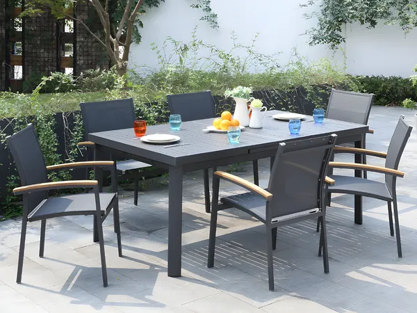 Vente-unique - NAURU Garden dining set Metall Grau - B 100 cm61 cm x H 76 cm89 cm x L 240 cm180 cm55 cm