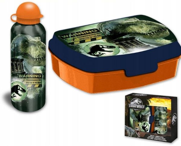 Festivalartikel Lunchbox Jurassic World Lunchbox + Aluminium Water Bottle Set für Kinder