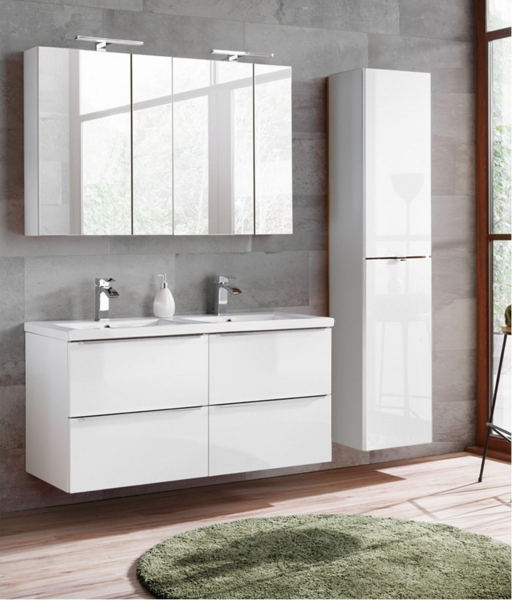 Badezimmer Hängeschrank TOSKANA-56 in Weiß-Hochglanz B/H/T ca. 20/75/16cm Bild 2