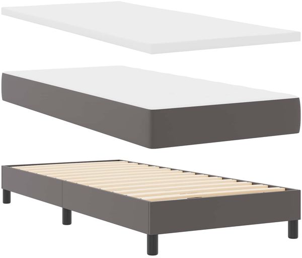vidaXL Boxspringbett mit Matratze Grau 90 x 190 cm Kunstleder 3339030 Bild 6
